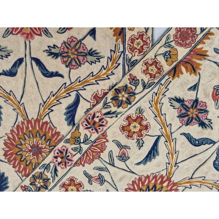Par de Alfombras Indias de Lana, Tapices Bordados Punto de Cadena 65x110, Alfombra Boho Floral Vintage, Tapicería Cachemira de A