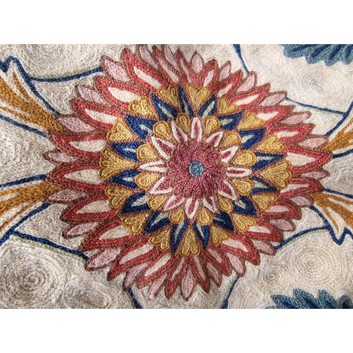 Par de Alfombras Indias de Lana, Tapices Bordados Punto de Cadena 65x110, Alfombra Boho Floral Vintage, Tapicería Cachemira de A