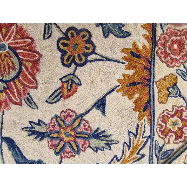 Par de Alfombras Indias de Lana, Tapices Bordados Punto de Cadena 65x110, Alfombra Boho Floral Vintage, Tapicería Cachemira de A