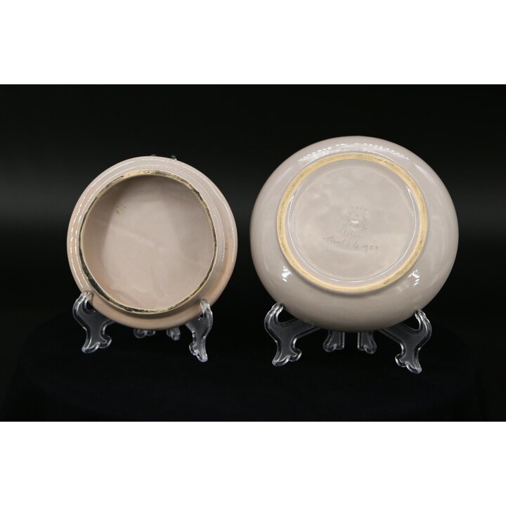 Portagioie Ceramica Scatola, MBFA Pornic Maiolica, Illustrazione Donna Dipinto a Mano, Coperchio 14cm Vintage Anni 60 Mid Centur