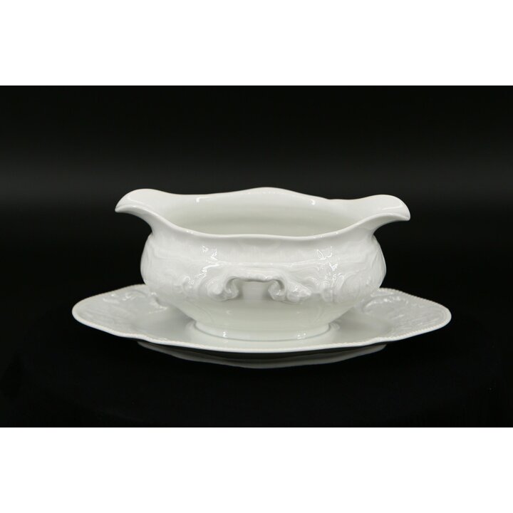 Sosjerka Vintage Rosenthal z Białej Porcelany, Niemiecka Zastawa Stołowa z Lat 20, Relief Rokoko, Eleganckie Naczynie do Sosów