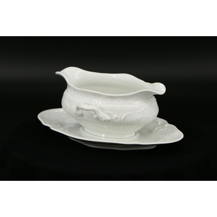 Sosjerka Vintage Rosenthal z Białej Porcelany, Niemiecka Zastawa Stołowa z Lat 20, Relief Rokoko, Eleganckie Naczynie do Sosów