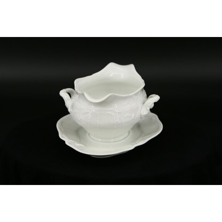 Rosenthal Vintage Witte Porseleinen Justeera, Rococo Reliëf Sauskom, Duits Servies Jaren 20, Antiek Tafelgerei voor Diner