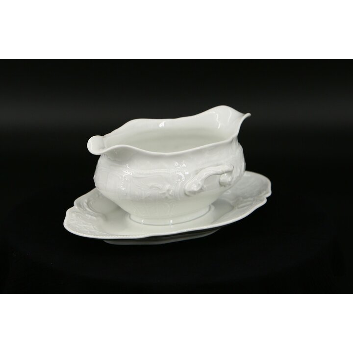Rosenthal Vintage Witte Porseleinen Justeera, Rococo Reliëf Sauskom, Duits Servies Jaren 20, Antiek Tafelgerei voor Diner