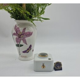 Wytworny Kałamarz z Porcelany Limoges ze Złotą Pszczołą Napoleońską, Francja, Akcesorium Biurkowe Vintage