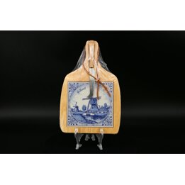Tábua de Queijo de Madeira com Faca, Souvenir Delft Blue Pintado à Mão da Holanda, Decoração de Moinho Holandês, Presente Único