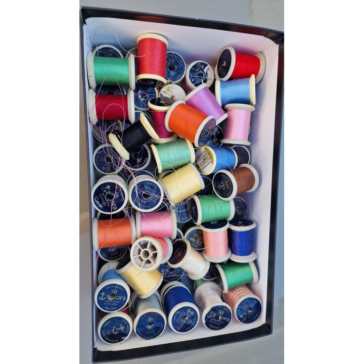 Zestaw Vintage 75 Szpulek Nici Bawełnianych Delikatnych Nr 50 Fabra Coats Hiszpania | Antyczne Nici do Szycia Maszynowego | Kole