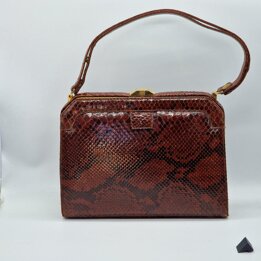 Vintage Snakeskin Handbag, Genuine Snake Skin Purse, 1960s Mid-Century Waldes, Reddish Brown Python, Convertible Strap, 27x24x7 