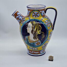 Кувшин Майолика Bottega Gatti Faenza, Керамика Ручной Работы, Итальянский Ренессанс Портрет, Винтажный Декор для Дома, 1950-е