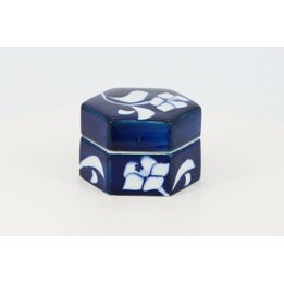 Scatola Esagonale in Porcellana, Villeroy & Boch Gallo Design Camelia Portagioie, Blu Cobalto Dipinto a Mano Vintage Forziere co