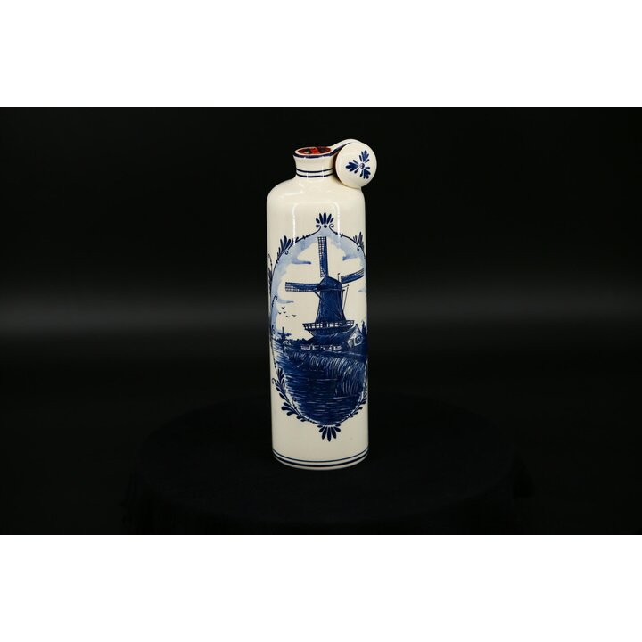 デルフトブルー陶器ボトル ボルス アプリコットブランデー デキャンタ 風車 手描き 750ml 1990年代 ヴィンテージ 栓付き
