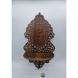 Mensola da Parete Pieghevole Art Nouveau - Ripiano in Noce Intagliato con Rondini Dipinte, Portaoggetti Antico Francese circa 19