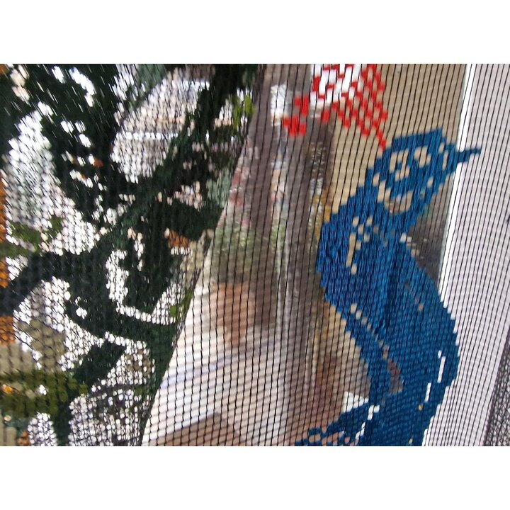ヴィンテージ アールデコ 孔雀 カーテン 手刺繍 コットンメッシュ 壁掛け タペストリー アールヌーヴォー 特大 フィレレース パネル 260x240cm アンティーク 1920年代