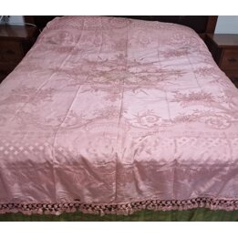 Vintage Jacquard Silk Bedspread, Early 20th Century, 220x260 cm, for Restoration