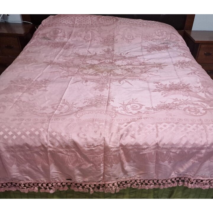 Couvre-lit ancien en soie, Début du XXe siècle, tissage jacquard, 220 × 260 cm, pour restauration