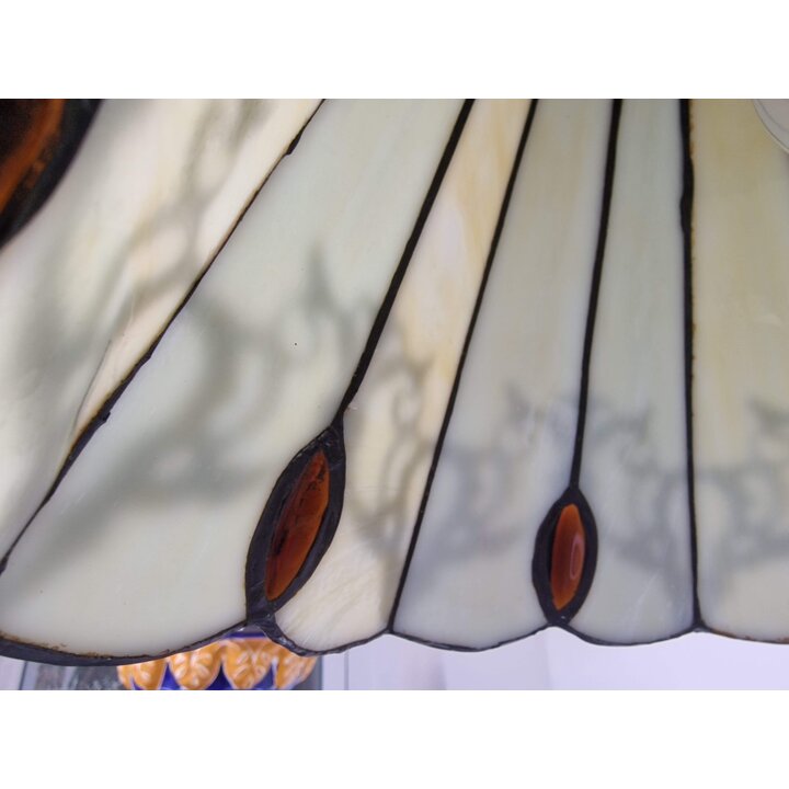 Vintage Tiffany Stijl Kroonluchter, Amber en Crème Glas-in-lood Hanglamp, Jaren 70 Retro Verlichting