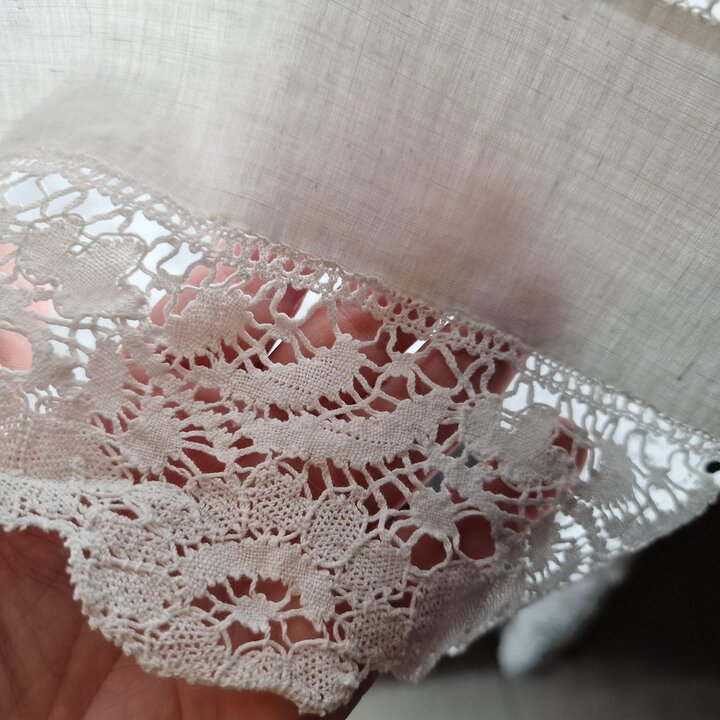 Set da Letto in Lino Antico Ricamato a Mano Pizzo Richelieu HM