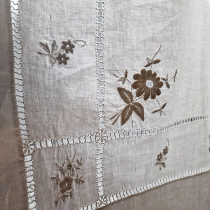 Antikes Handgesticktes Leinen Set Richelieu Spitze Monogramm HM