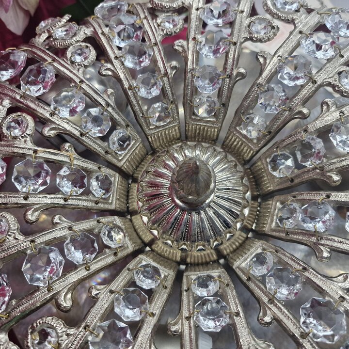 Vintage Plafondlamp, Verzilverd Messing en Kristal Plafonnier, Kroonluchter Retro, 3 Lichtpunten E27, Verlichting voor Woonkamer