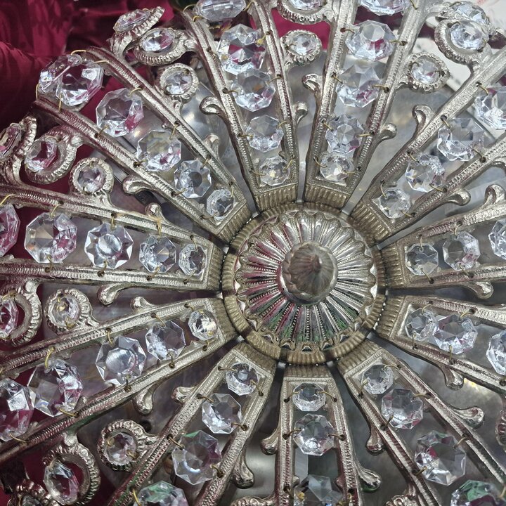 Plafonier Vintage, Candeeiro de Teto em Latão Prateado e Cristal, Lustre Retro, 3 Luzes E27, Iluminação para Sala de Estar e Hal