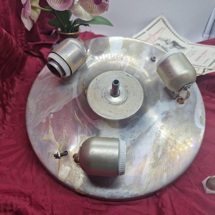 Plafonier Vintage, Candeeiro de Teto em Latão Prateado e Cristal, Lustre Retro, 3 Luzes E27, Iluminação para Sala de Estar e Hal