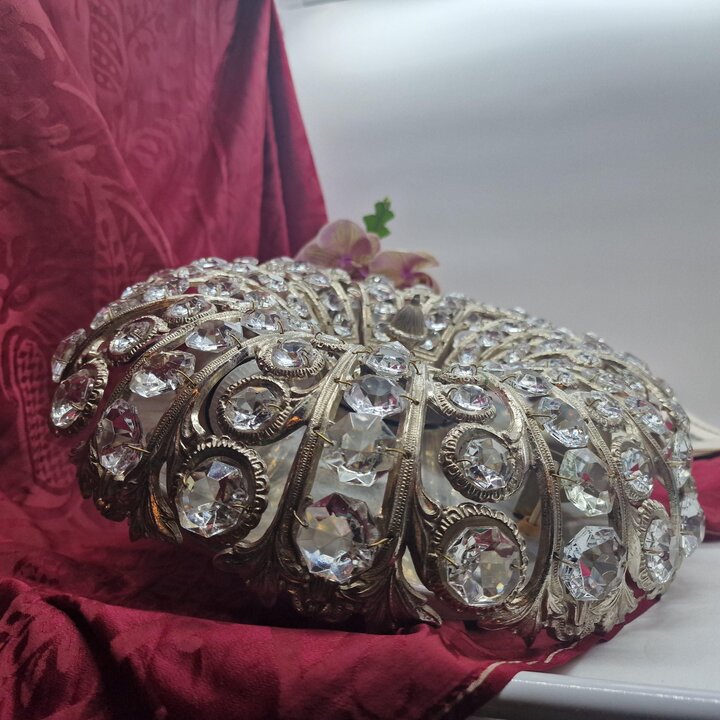 Plafonier Vintage, Candeeiro de Teto em Latão Prateado e Cristal, Lustre Retro, 3 Luzes E27, Iluminação para Sala de Estar e Hal