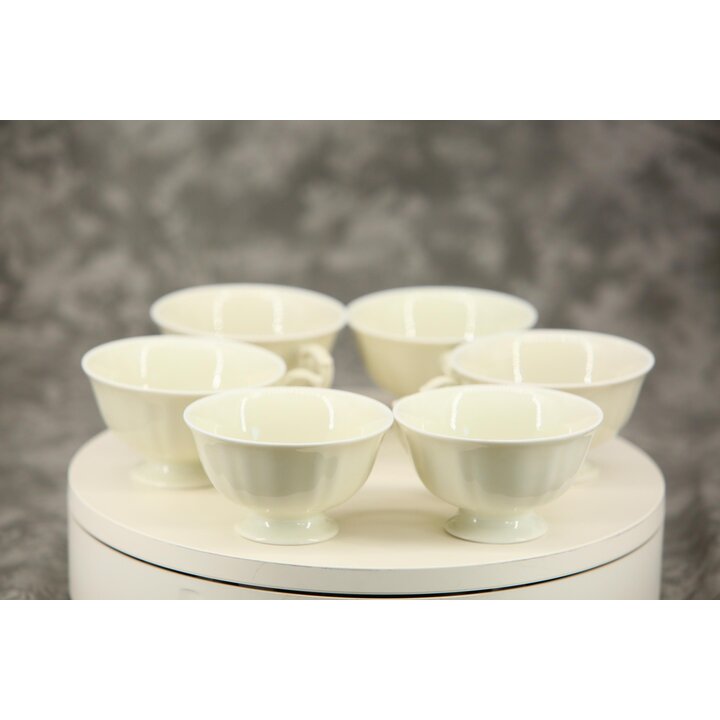 Set of 6 Vintage K and A Krautheim Footed Teacups, Fluted Ivory Porcelain Cups, Selb Bavaria Germany, Mid Century Tableware