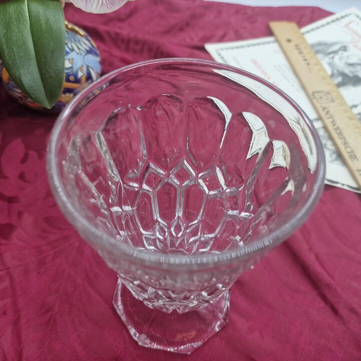 Victorian Pressed Glass Wine Goblet Chalice, Diamond Cut Pattern, UV Reactive Manganese Glass, Late 19th Century, 14 cm