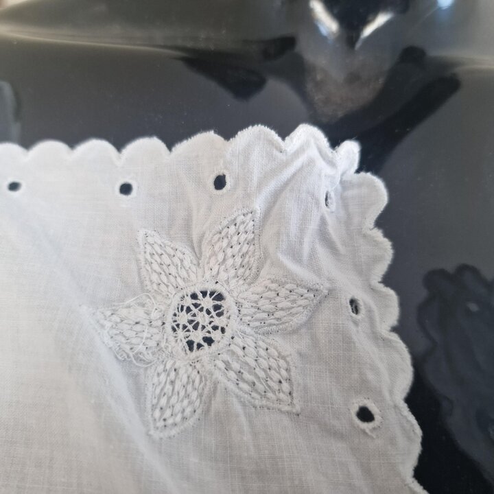Vintage Hand Embroidered Nightgown, Cotton Chemise de Nuit White Sleepwear Dress, Mid Century, Shoulder Buttons Size L Chest 110