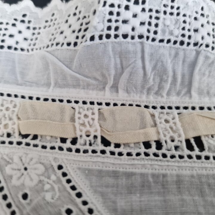 Edwardian Nightgown Antique Nightdress 1900s White Cotton Lace Embroidered Monogram M Handmade Maxi Undergarment Size S Chest 84