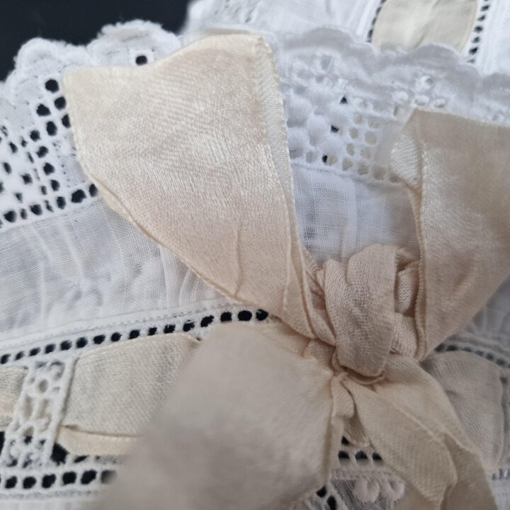 Edwardian Nightgown Antique Nightdress 1900s White Cotton Lace Embroidered Monogram M Handmade Maxi Undergarment Size S Chest 84