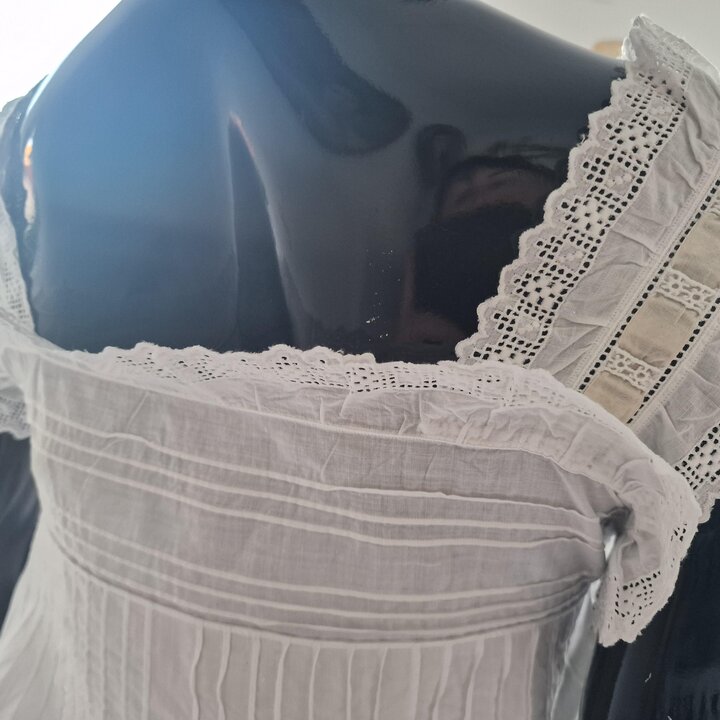 Antiek Nachthemd Nachtjurk Edwardian 1900 Wit Katoen Kant Handgeborduurd Monogram M Handgemaakt Maxi Maat S Borst 84cm