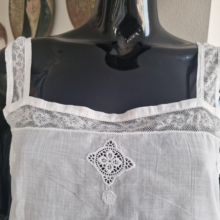 Ensemble Lingerie Vintage en Batiste Chemise et Pantalon, Style Édouardien Coton Blanc Dentelle, Poitrine 88 cm, Pantalons