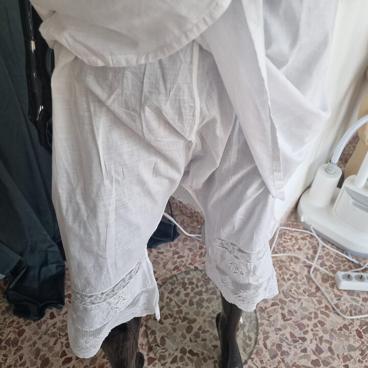 Ensemble Lingerie Vintage en Batiste Chemise et Pantalon, Style Édouardien Coton Blanc Dentelle, Poitrine 88 cm, Pantalons