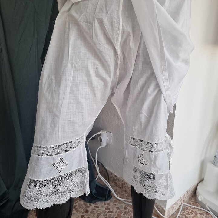 Ensemble Lingerie Vintage en Batiste Chemise et Pantalon, Style Édouardien Coton Blanc Dentelle, Poitrine 88 cm, Pantalons