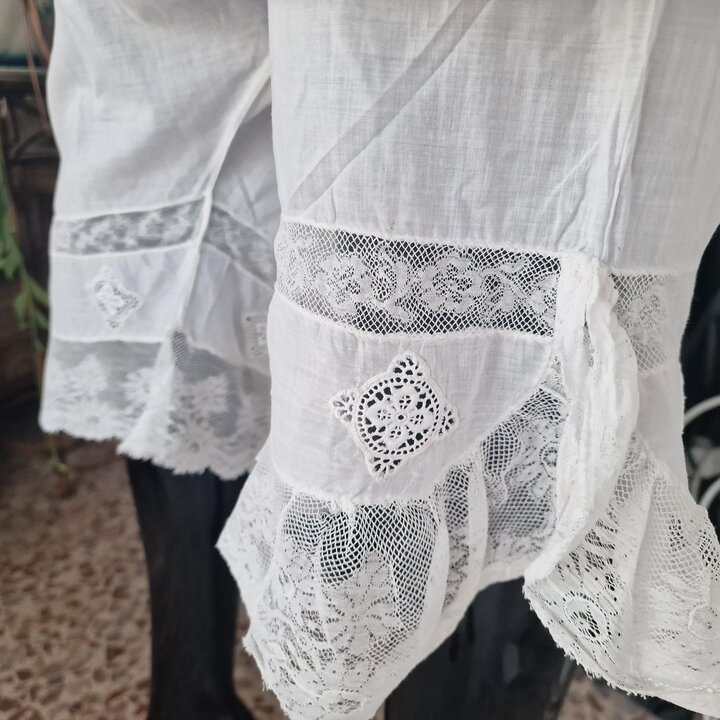 Ensemble Lingerie Vintage en Batiste Chemise et Pantalon, Style Édouardien Coton Blanc Dentelle, Poitrine 88 cm, Pantalons