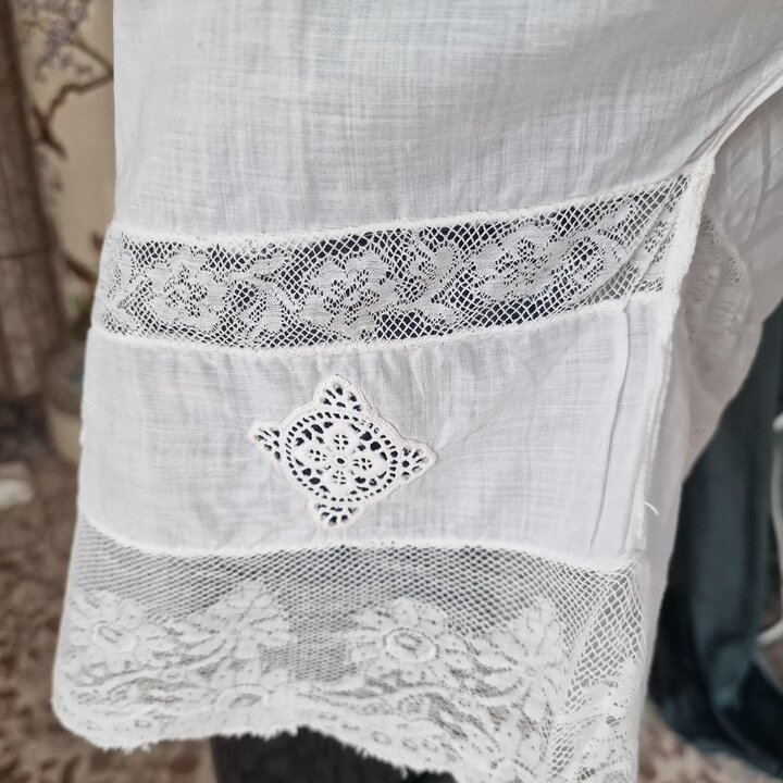 Ensemble Lingerie Vintage en Batiste Chemise et Pantalon, Style Édouardien Coton Blanc Dentelle, Poitrine 88 cm, Pantalons