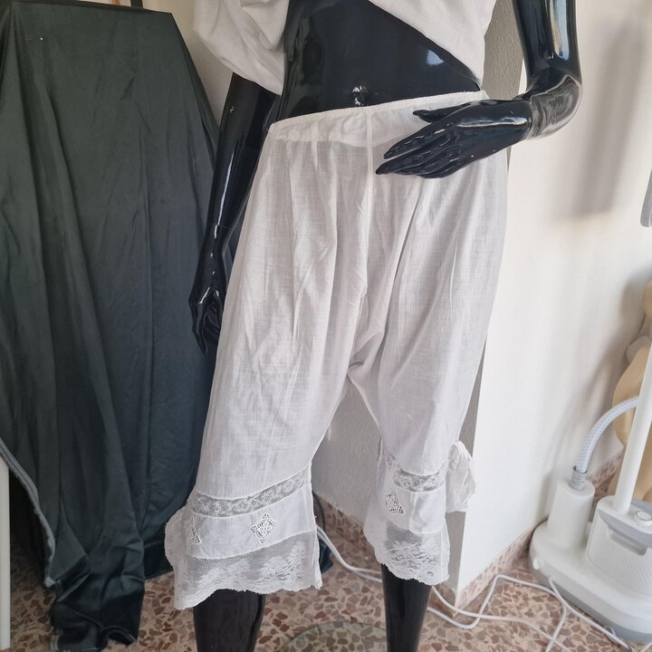 Ensemble Lingerie Vintage en Batiste Chemise et Pantalon, Style Édouardien Coton Blanc Dentelle, Poitrine 88 cm, Pantalons