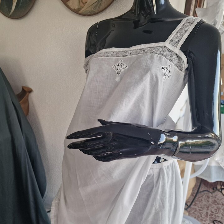 Ensemble Lingerie Vintage en Batiste Chemise et Pantalon, Style Édouardien Coton Blanc Dentelle, Poitrine 88 cm, Pantalons