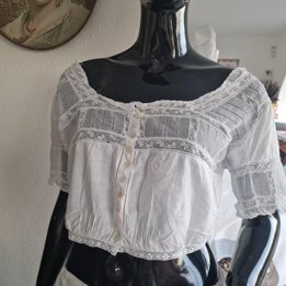 Cache Corset Camisole Edouardienne, Lingerie Ancienne Coton et Dentelle 1910, Boutons Nacre, Top Court Monogramme Poitrine 90 cm