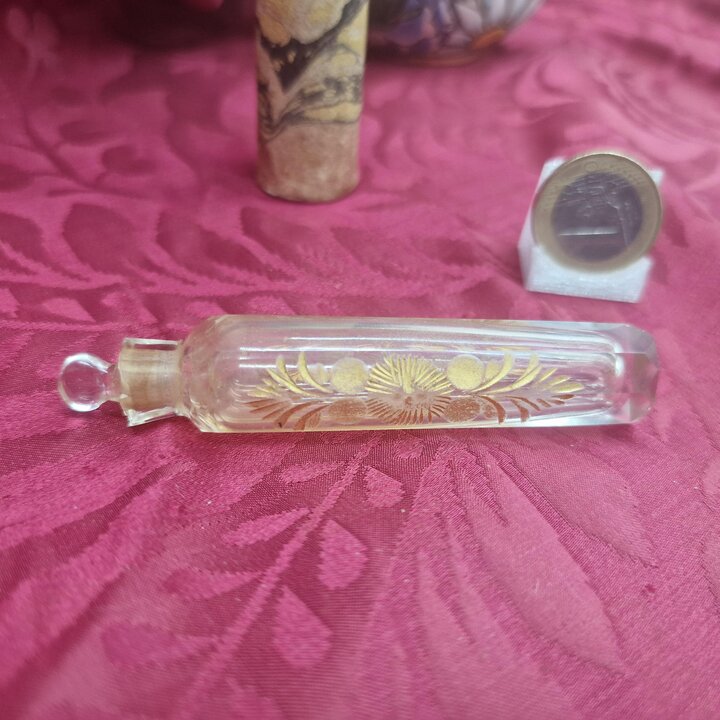 Viktorianisches Traenenflaeschchen Parfumflakon, Antikes Vergoldetes Glas mit Originaler Schachtel, 19 Jahrhundert, Bestossener 