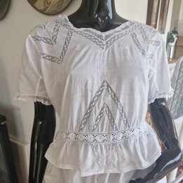 Antyczny Cache Corset Francuski gorset Bawełna Koronka Bluzka Edwardiańska Guziki z Masy Perłowej Biust 92cm Długość 40cm