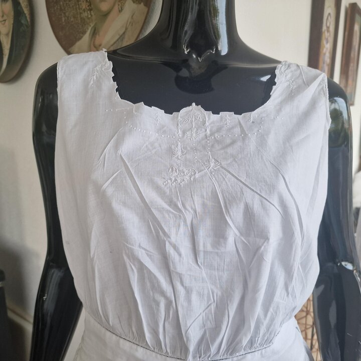 Batiste Lingerie Set Bloomers Camisole 1920s Antique White Cotton Monogram Drawstring Waist Size M Bust 94 cm Art Deco