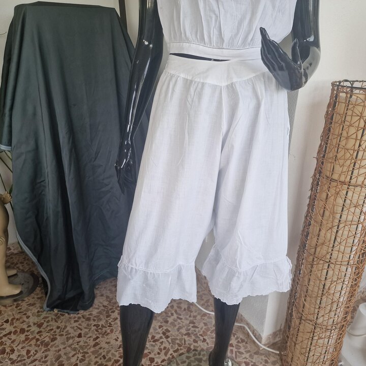 バチスト ランジェリー セット ドロワーズ キャミソール アンティーク 白 コットン 手刺繍 イニシャル 1920年代 Mサイズ バスト 94 cm