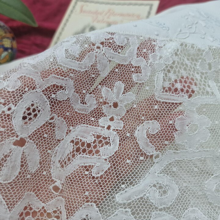 Parure de Lit Vintage en Lin, Calasanz Barcelona Drap Brode Main et 2 Taies d Oreiller, Dentelle Belge, Trousseau, 1 Moitie 20e 