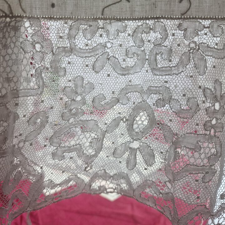 Zestaw Poscieli Lnianejs Vintage, Calasanz Barcelona Recznie Haftowane Przescieradlo i 2 Poszewki, Koronka Belgijska, 1 Polowa X