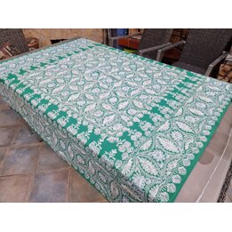 Mantel Antiguo Bordado a Mano, Tapiz de Algodón Verde, Bordado de Tambor Cadeneta Suzani 140x140 cm, Decoración Vintage Siglo XX