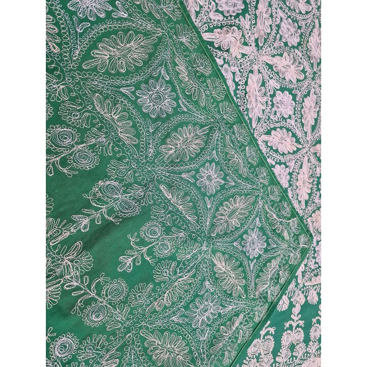 Mantel Antiguo Bordado a Mano, Tapiz de Algodón Verde, Bordado de Tambor Cadeneta Suzani 140x140 cm, Decoración Vintage Siglo XX