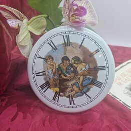 Antique Enamel Clock Dial Murillo Children Playing Dice, Vintage Metal Clock Face Replacement Parts Diameter 11 cm