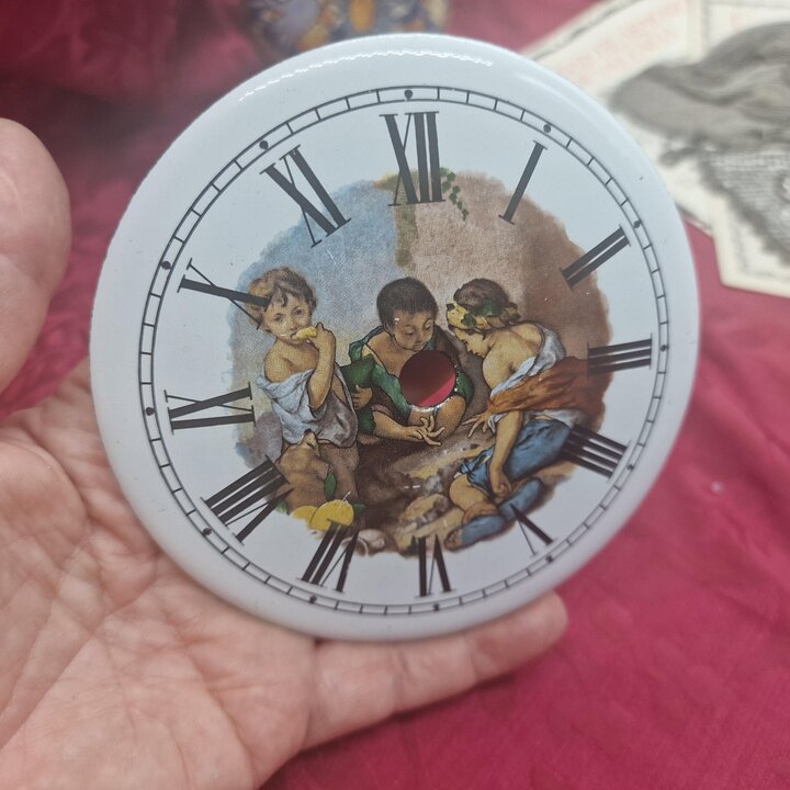 Антикварный эмалевый циферблат часов Мурильо Дети играющие в кости, винтажный металлический циферблат 11 см